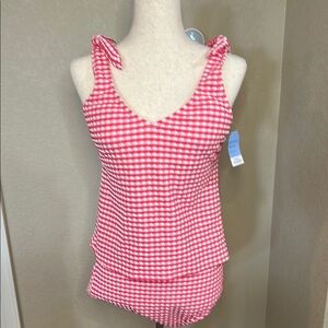 Lands’End *NWT* Red/Pink Gingham Women's Tankini set 
Size 8 top Medium bottom